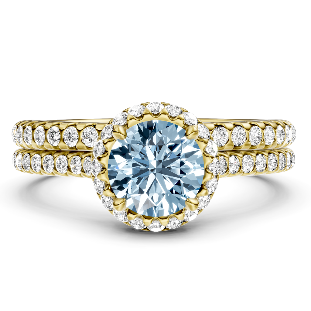 1.50-4.50 CT Round Cut Fancy Blue Diamonds - Bridal Set