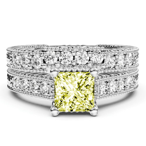 1.65-4.65 CT Princess & Round Cut Fancy Yellow Diamonds - Bridal Set - Primestyle.com