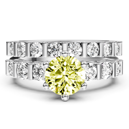2.10-5.10 CT Round Cut Fancy Yellow Diamonds - Bridal Set