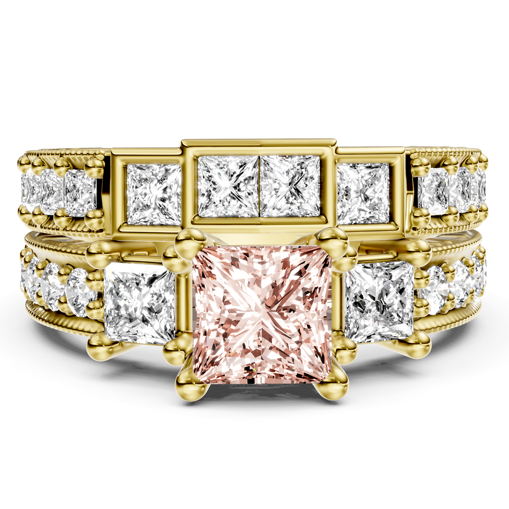 2.50-5.50 CT Princess &amp; Round Cut Fancy Pink Diamonds - Bridal Set