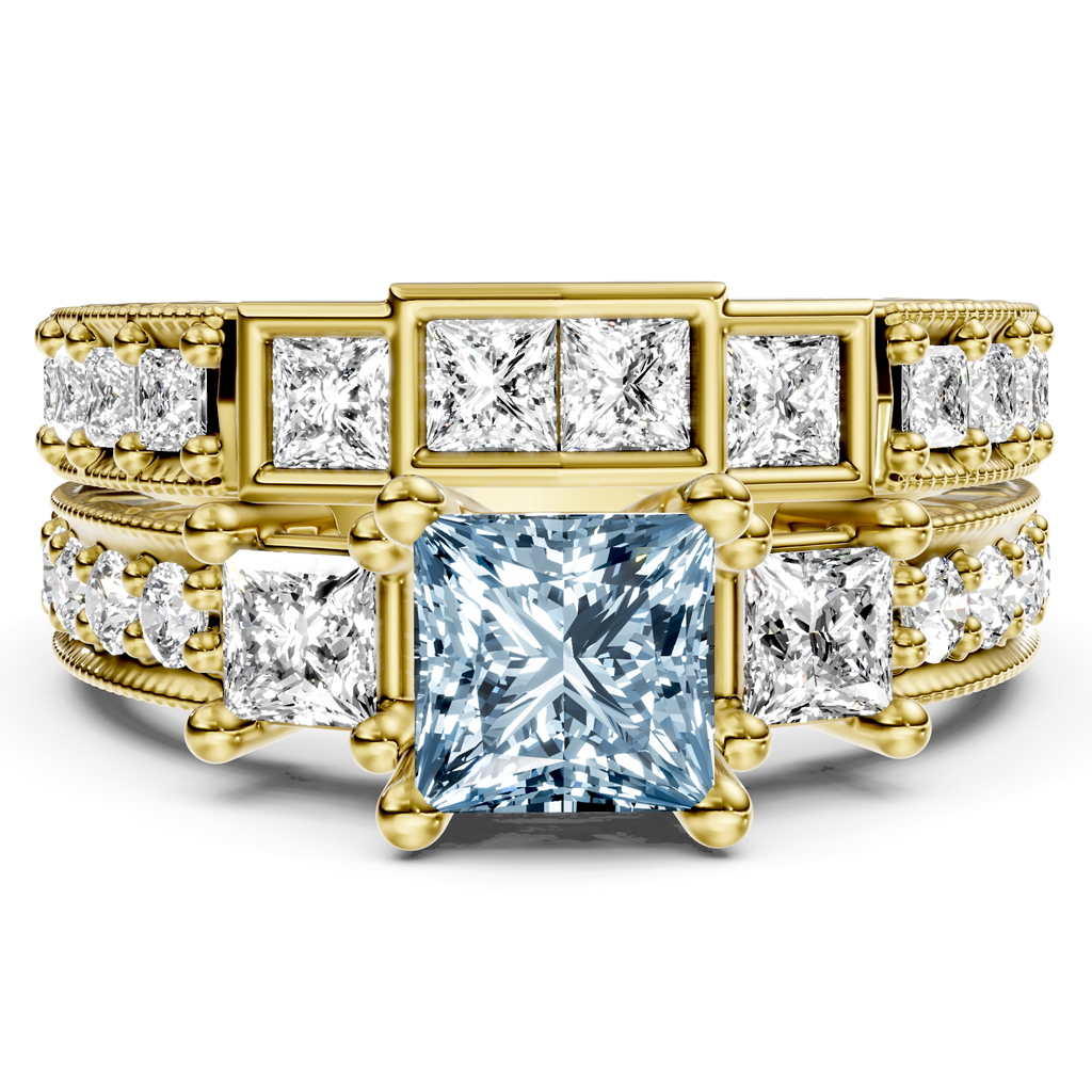 2.50-5.50 CT Princess &amp; Round Cut Fancy Blue Diamonds - Bridal Set