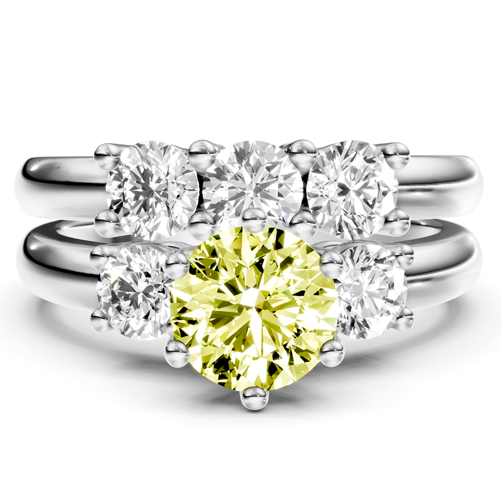2.00-5.00 CT Round Cut Fancy Yellow Diamonds - Bridal Set