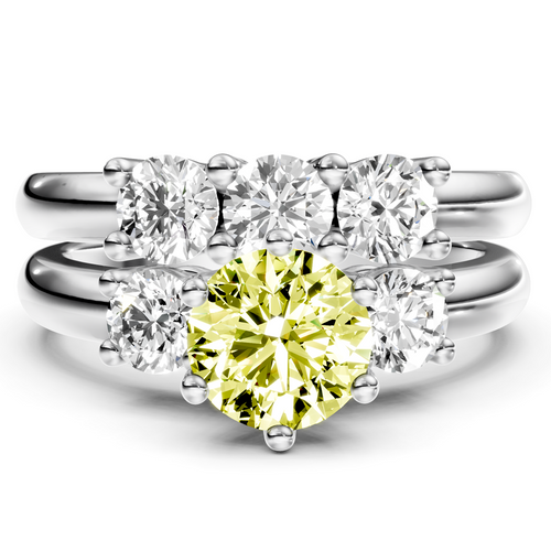 2.00-5.00 CT Round Cut Fancy Yellow Diamonds - Bridal Set