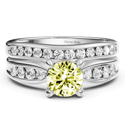 1.55-4.55 CT Round Cut Fancy Yellow Diamonds - Bridal Set - Primestyle.com