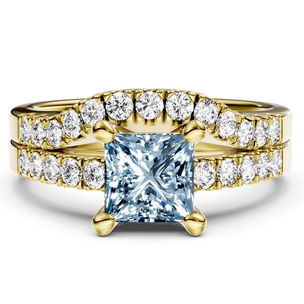 1.55-4.55 CT Princess &amp; Round Cut Fancy Blue Diamonds - Bridal Set