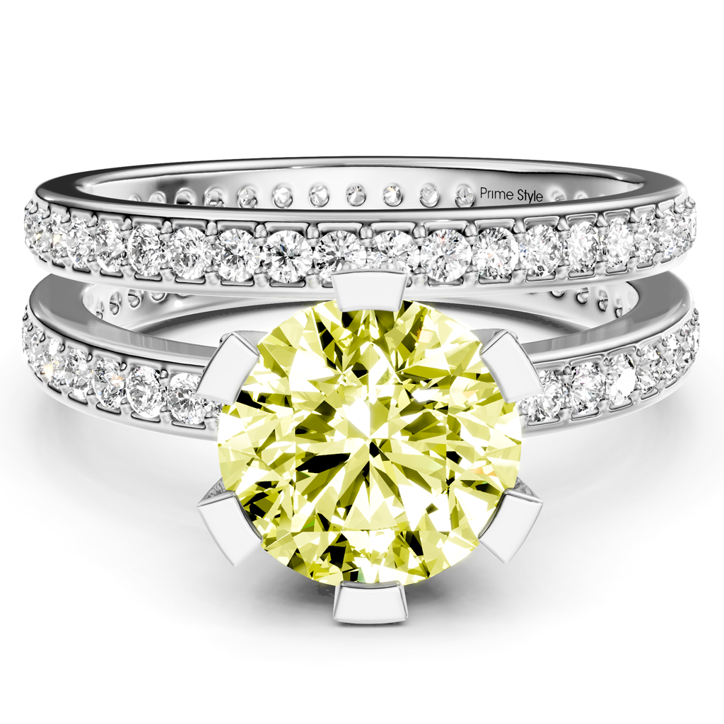 2.00-5.00 CT Round Cut Fancy Yellow Diamonds - Bridal Set