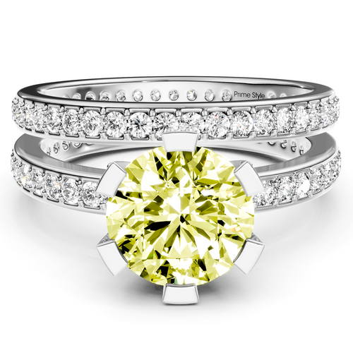 2.00-5.00 CT Round Cut Fancy Yellow Diamonds - Bridal Set