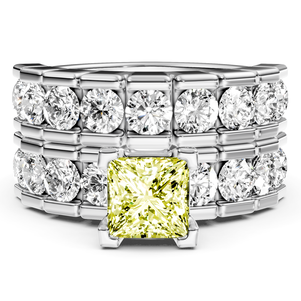 3.25-6.25 CT Princess &amp; Round Cut Fancy Yellow Diamonds - Bridal Set