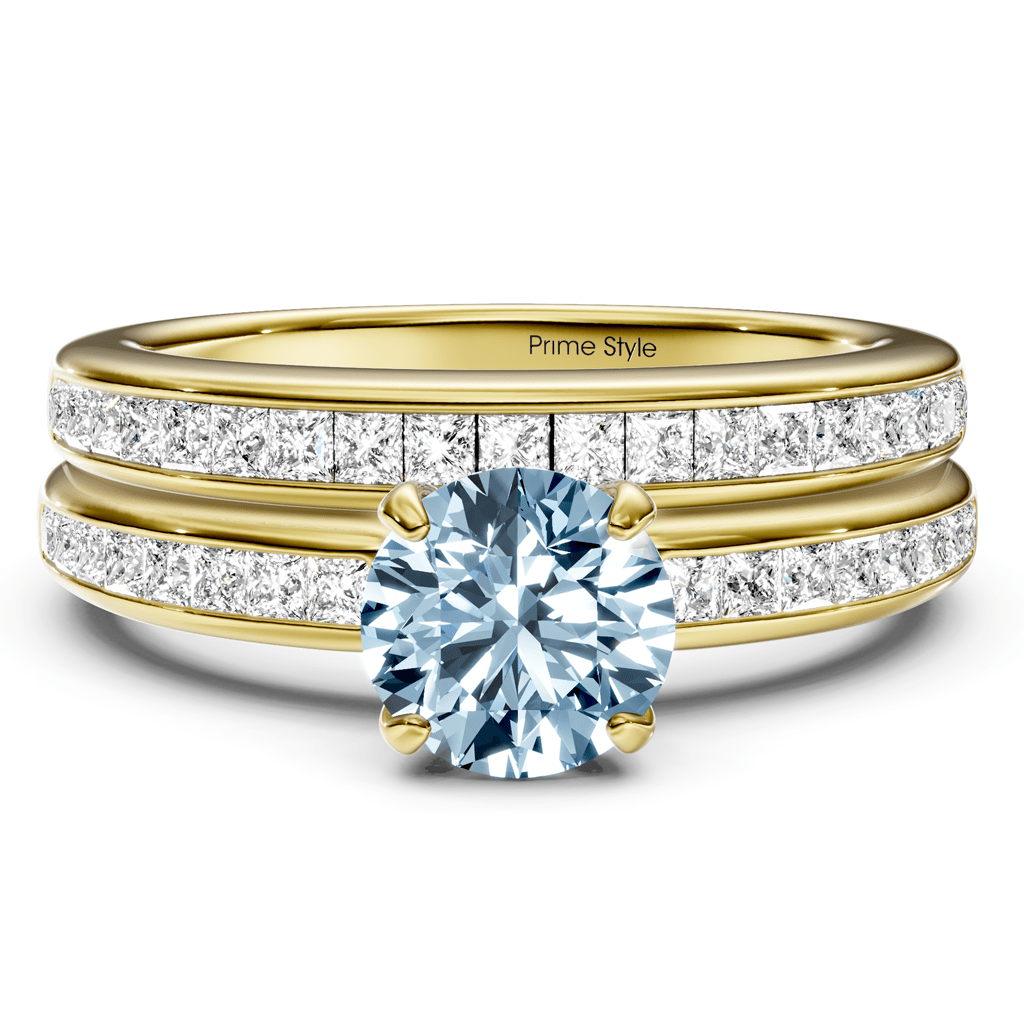 1.85-4.85 CT Princess & Round Cut Fancy Blue Diamonds - Bridal Set