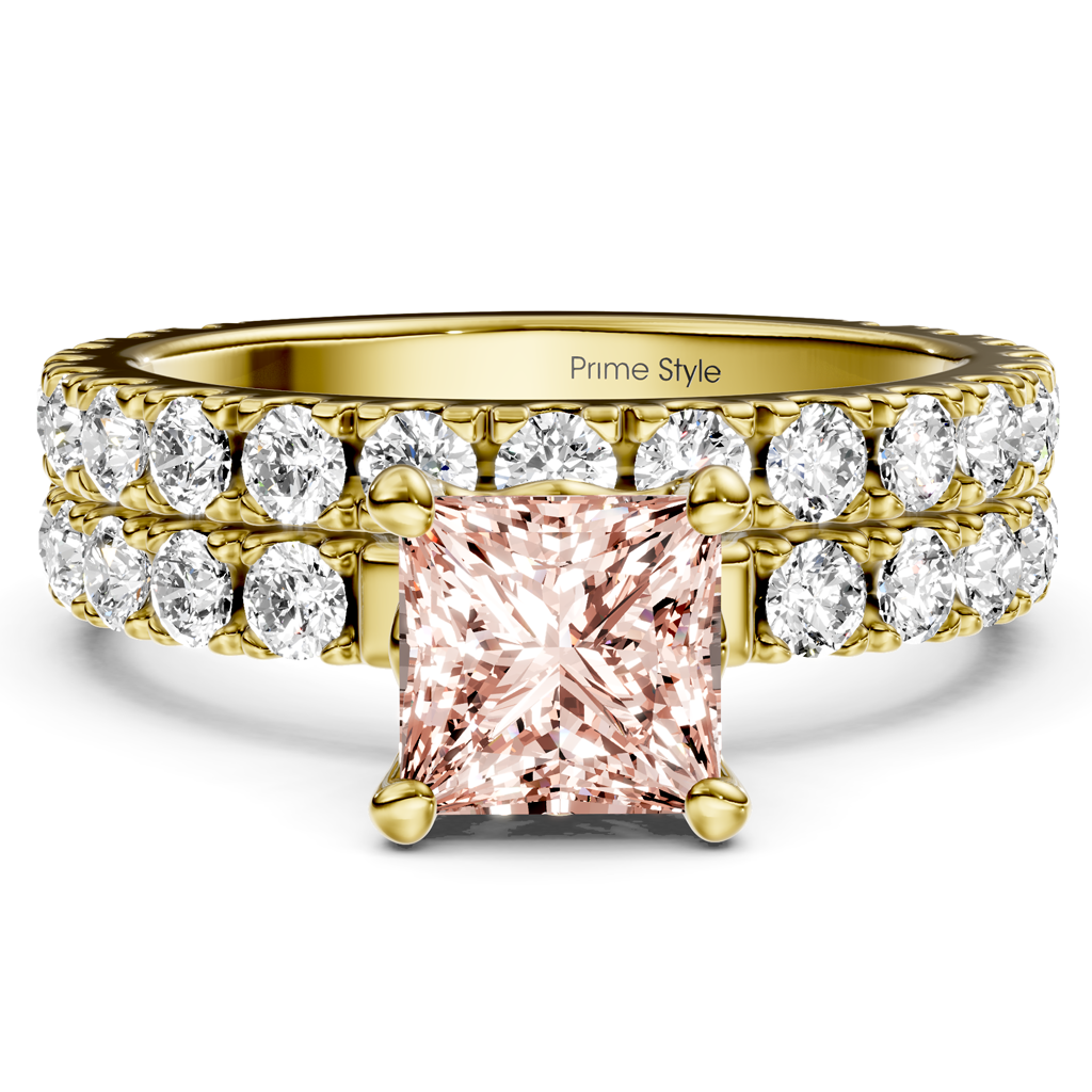 2.40-5.40 CT Princess &amp; Round Cut Fancy Pink Diamonds - Bridal Set