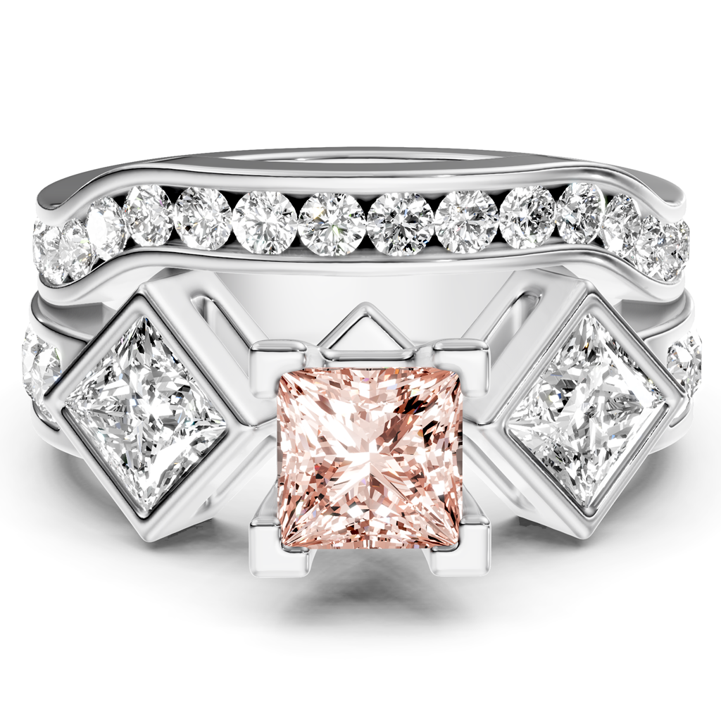 2.65-5.65 CT Princess &amp; Round Cut Fancy Pink Diamonds - Bridal Set