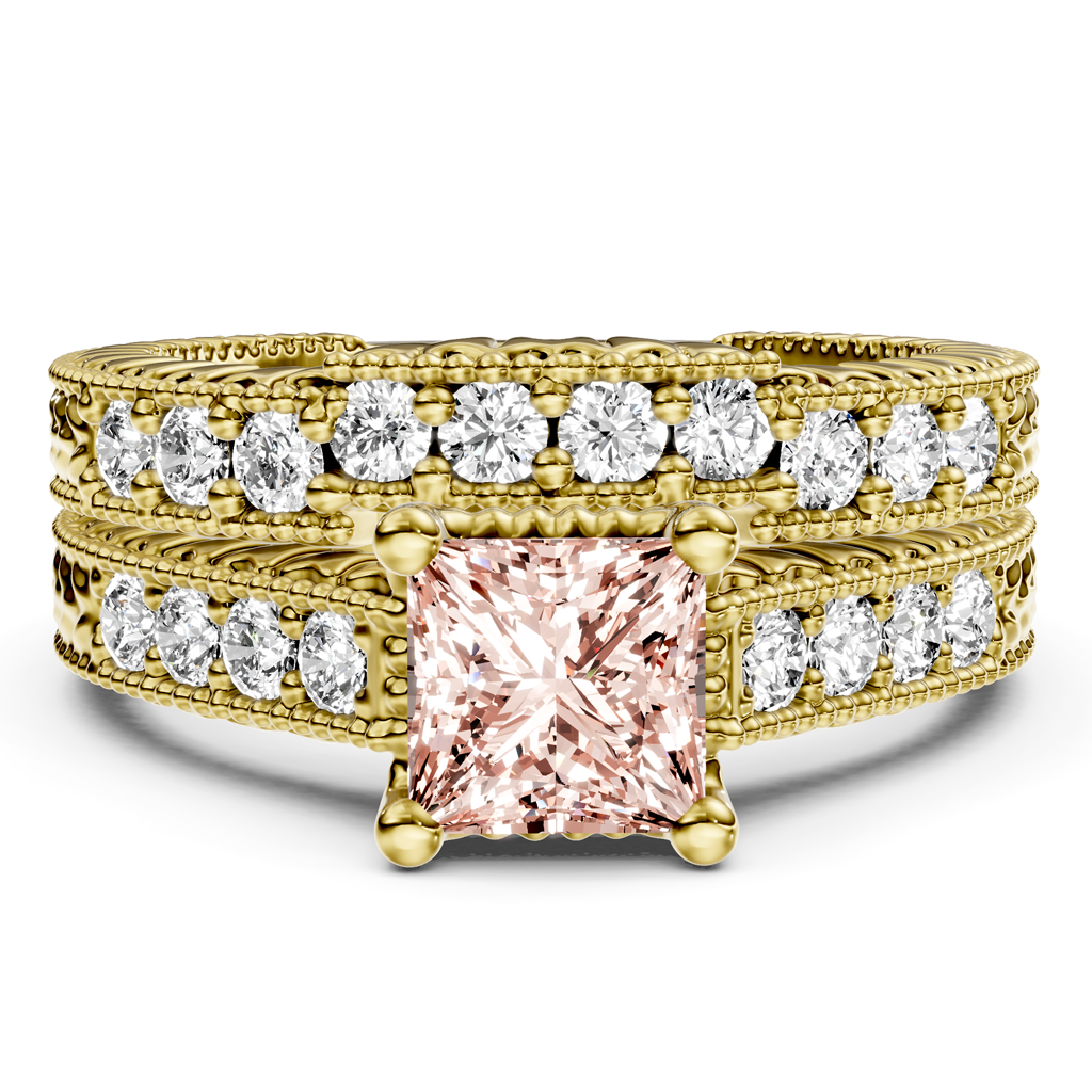 1.65-4.65 CT Princess &amp; Round Cut Fancy Pink Diamonds - Bridal Set