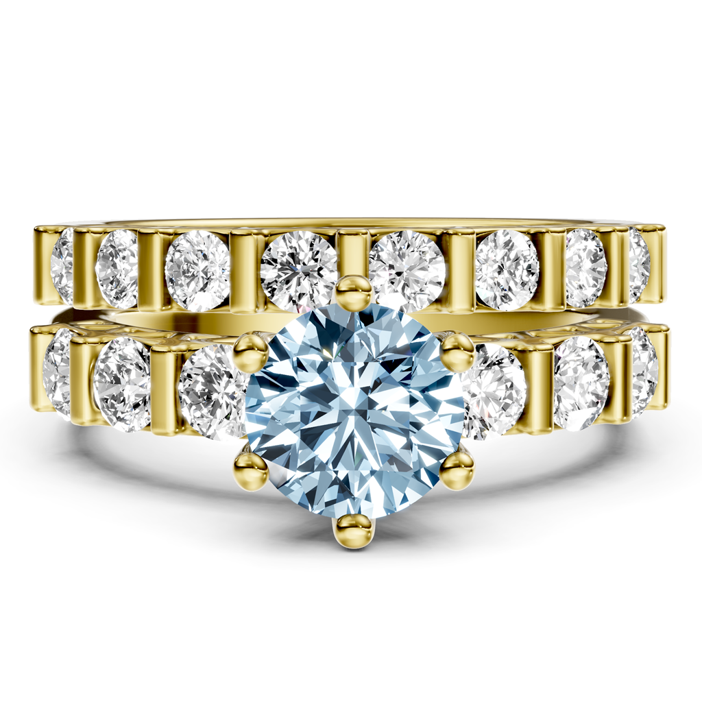 2.10-5.10 CT Round Cut Fancy Blue Diamonds - Bridal Set