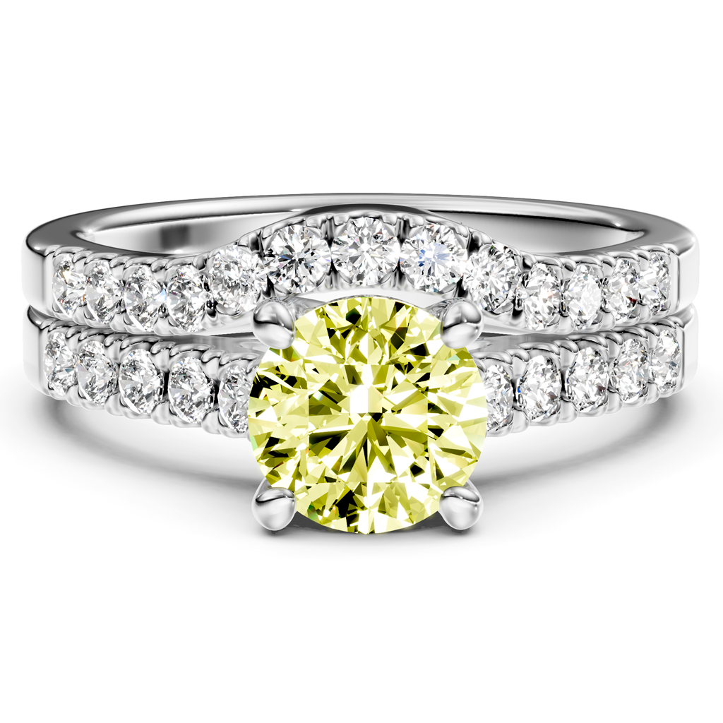 1.55-4.55 CT Princess &amp; Round Cut Fancy Yellow Diamonds - Bridal Set