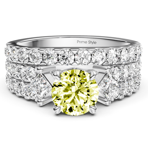 2.55-5.55 CT Princess & Round Cut Fancy Yellow Diamonds - Bridal Set