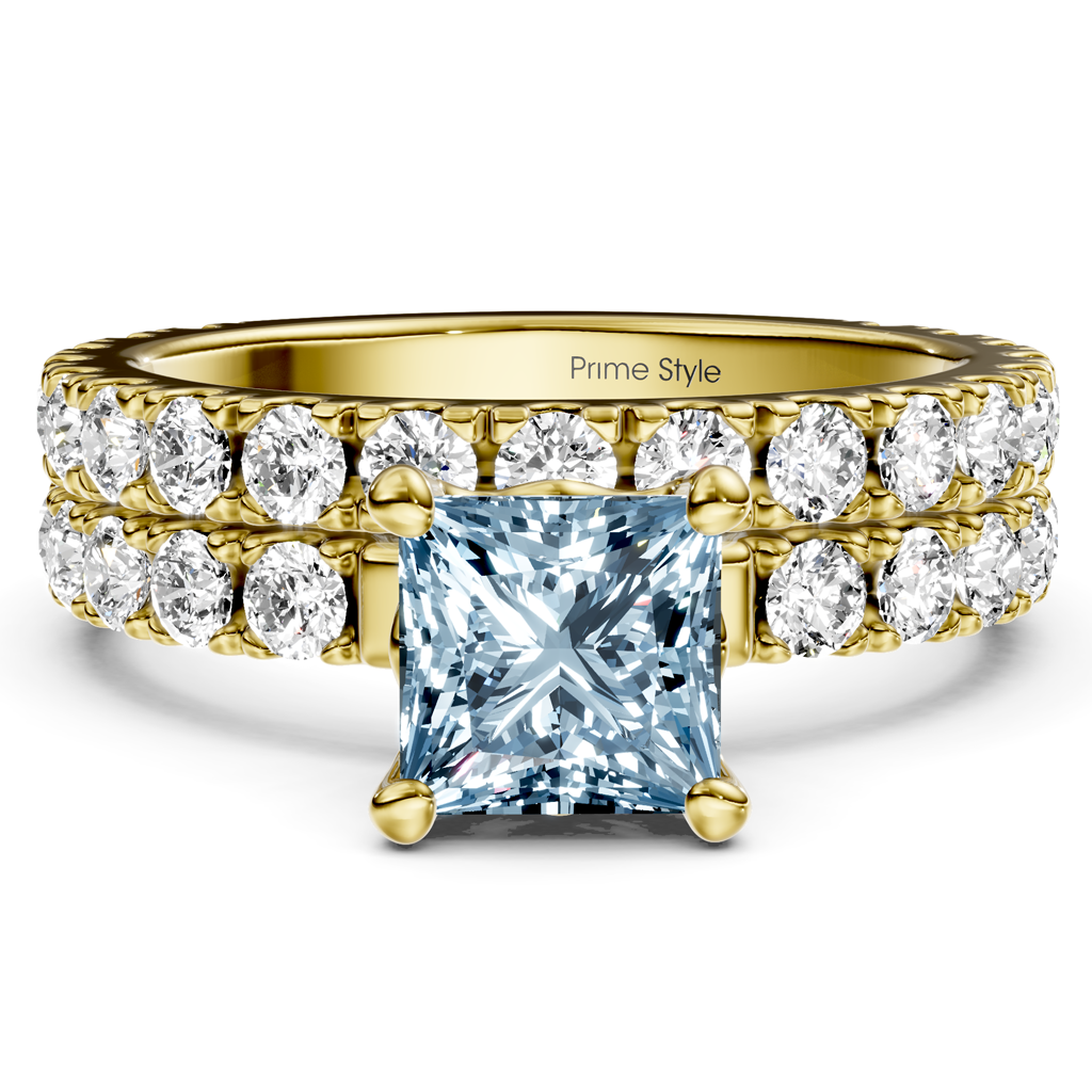 2.40-5.40 CT Princess &amp; Round Cut Fancy Blue Diamonds - Bridal Set