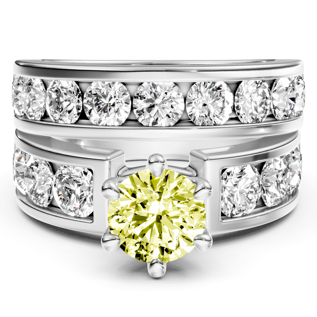 3.85-6.85 CT Round Cut Fancy Yellow Diamonds - Bridal Set