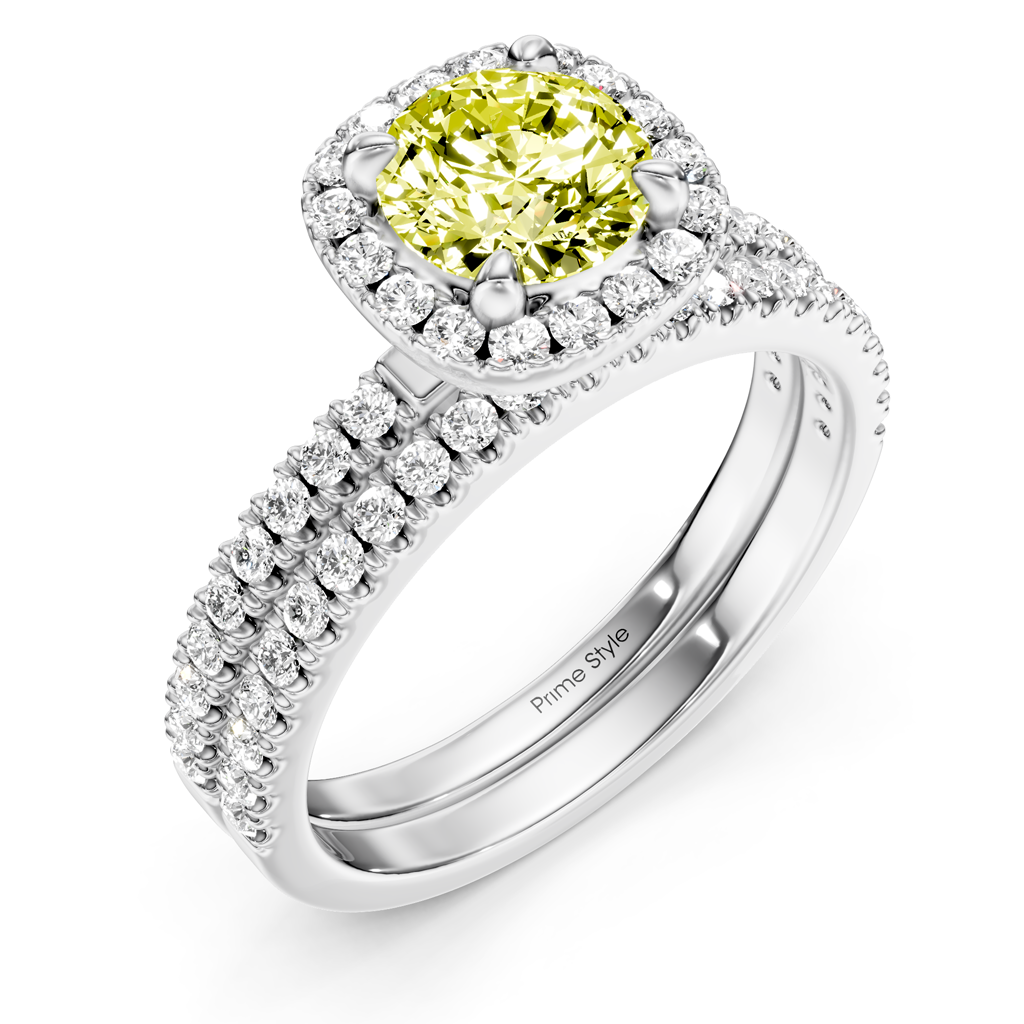 1.65-4.65 CT Round Cut Fancy Yellow Diamonds - Bridal Set