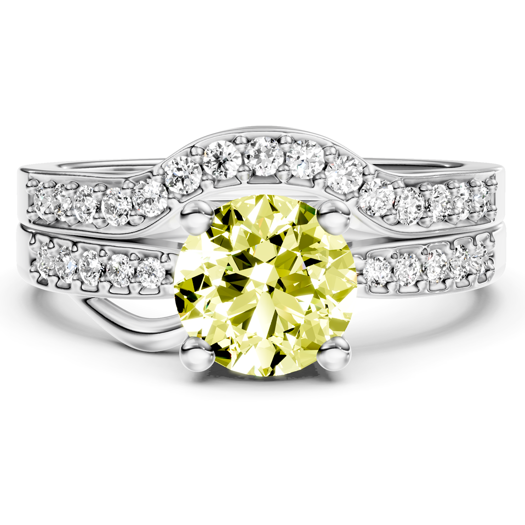1.40-4.40 CT Round Cut Fancy Yellow Diamonds - Bridal Set