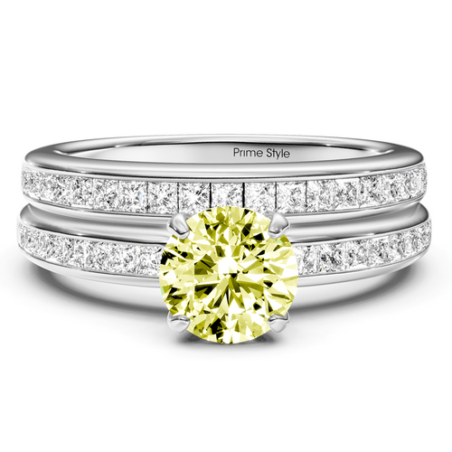 1.85-4.85 CT Princess & Round Cut Fancy Yellow Diamonds - Bridal Set - Primestyle.com