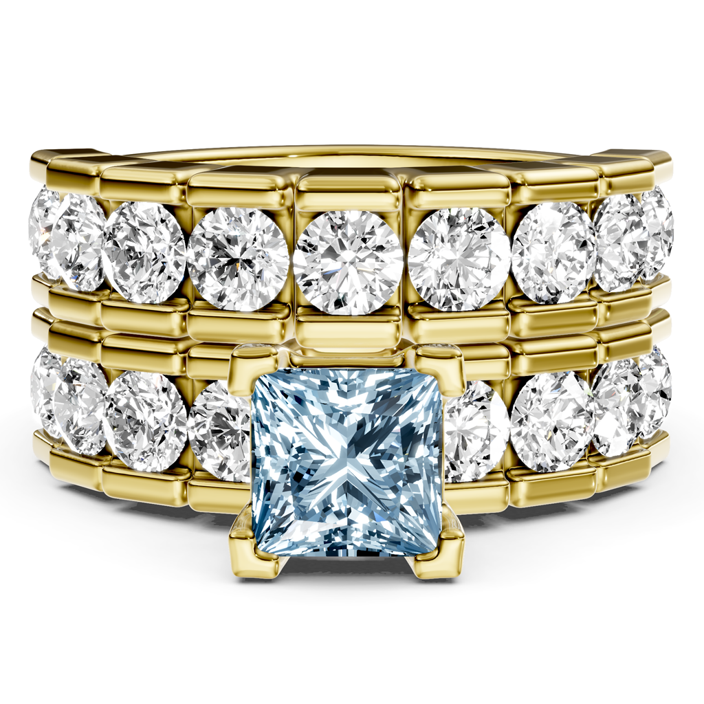 3.25-6.25 CT Princess &amp; Round Cut Fancy Blue Diamonds - Bridal Set