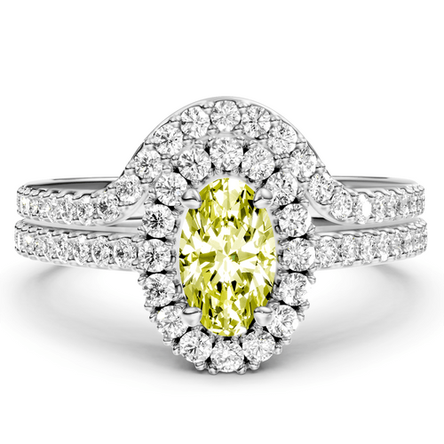 1.75-4.75 CT Oval & Round Cut Fancy Yellow Diamonds - Bridal Set - Primestyle.com