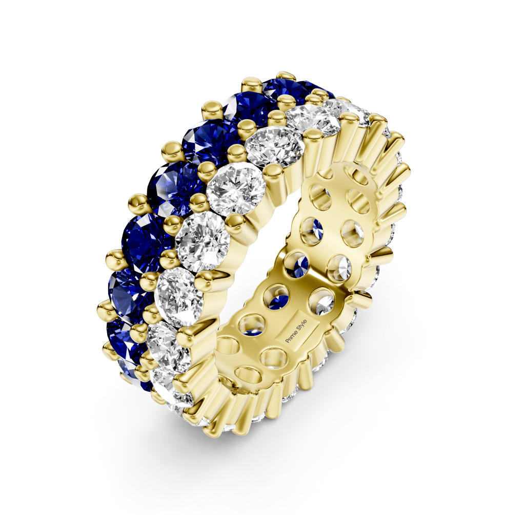 7.20 CT Round Cut Blue Sapphires and Diamonds - Eternity Rings