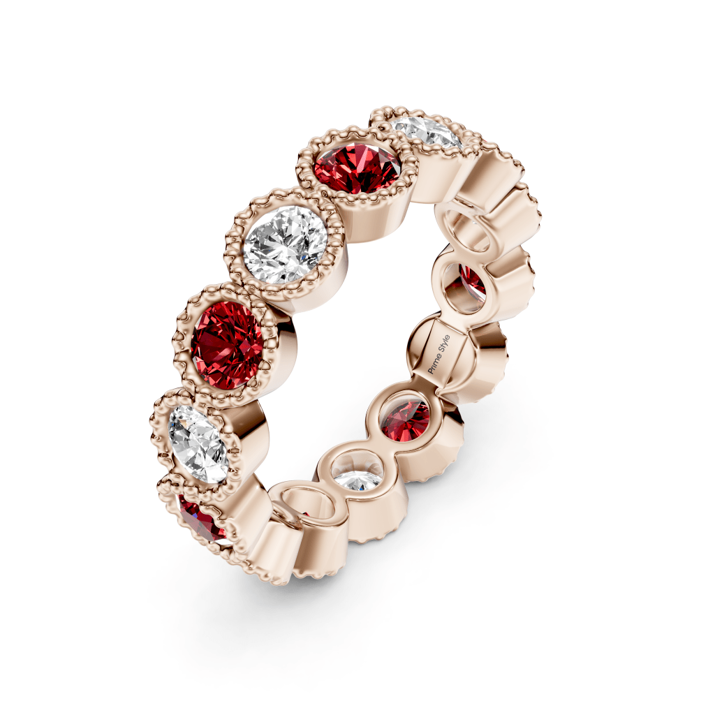 3.00 CT Round Cut Rubies and Diamonds - Eternity Rings
