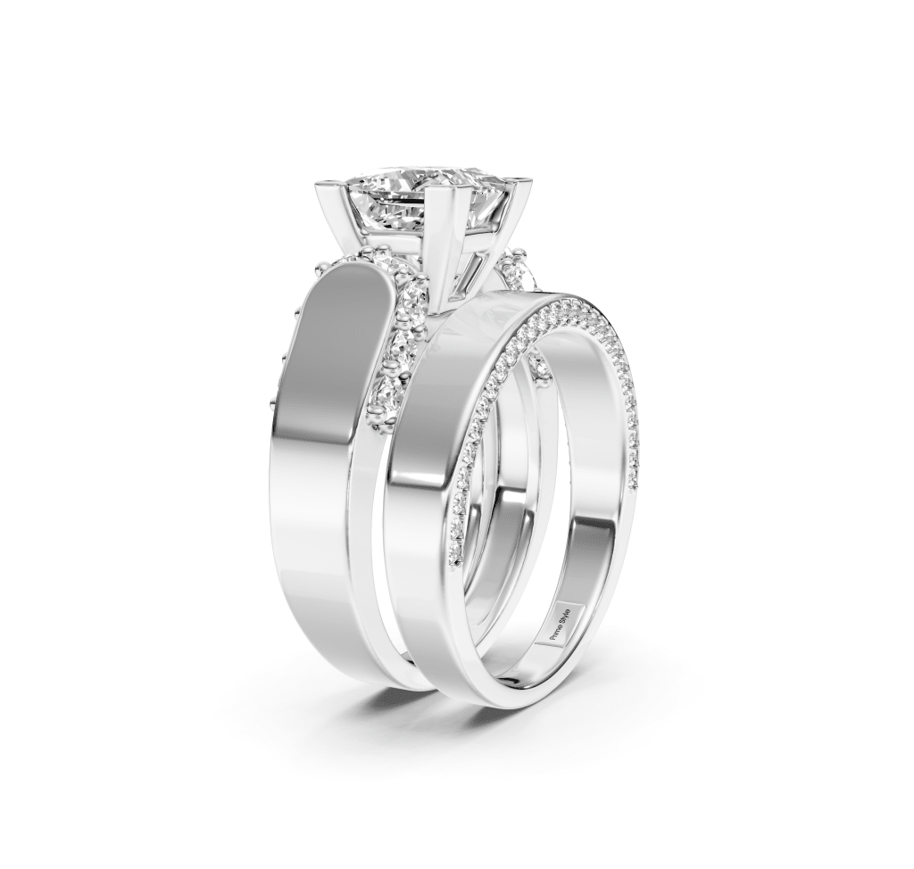 1.45 - 6.95 CT Princess &amp; Round Cut Lab Grown Diamonds - Bridal Set - Primestyle.com