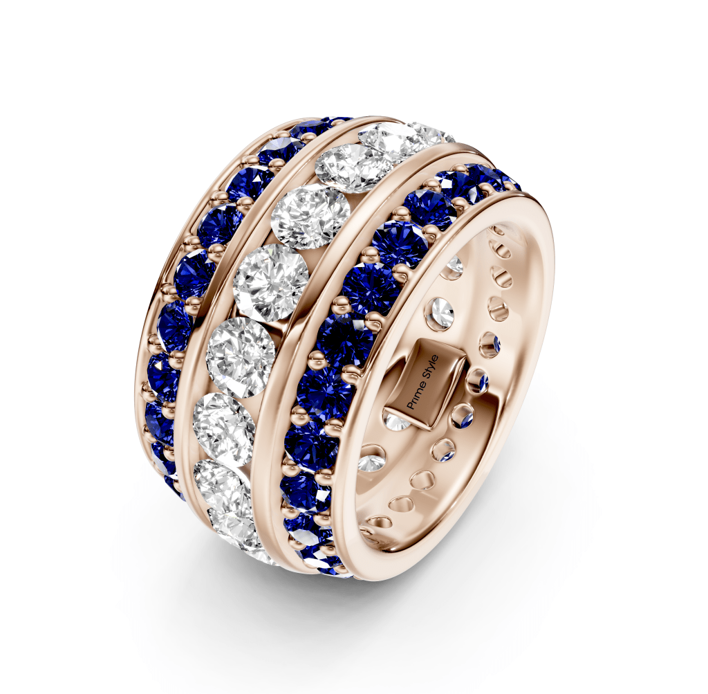 4.00-6.00 CT Round Cut Blue Sapphires and Diamonds - Eternity Rings