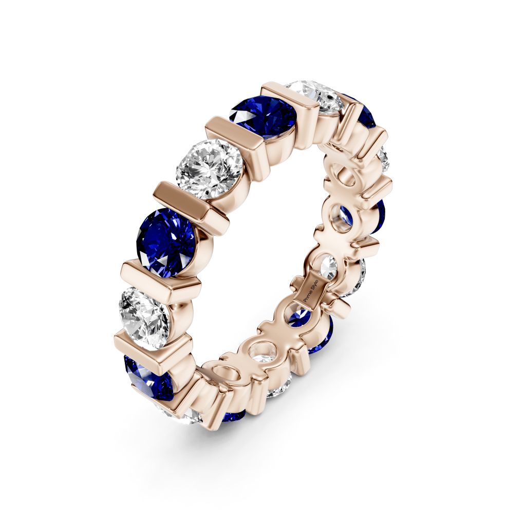 2.00-6.00 CT Round Cut Blue Sapphires and Diamonds - Eternity Rings
