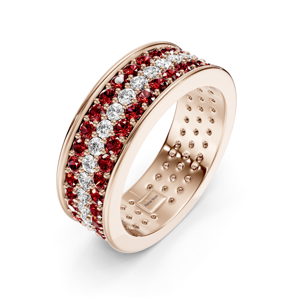 2.20 CT Round Cut Rubies and Diamonds - Eternity Rings