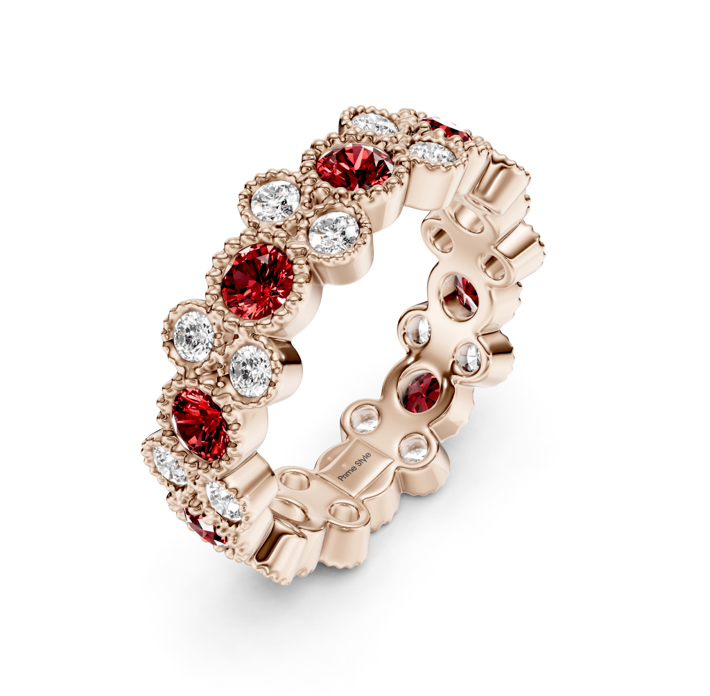 1.70 CT Round Cut Rubies and Diamonds - Eternity Rings