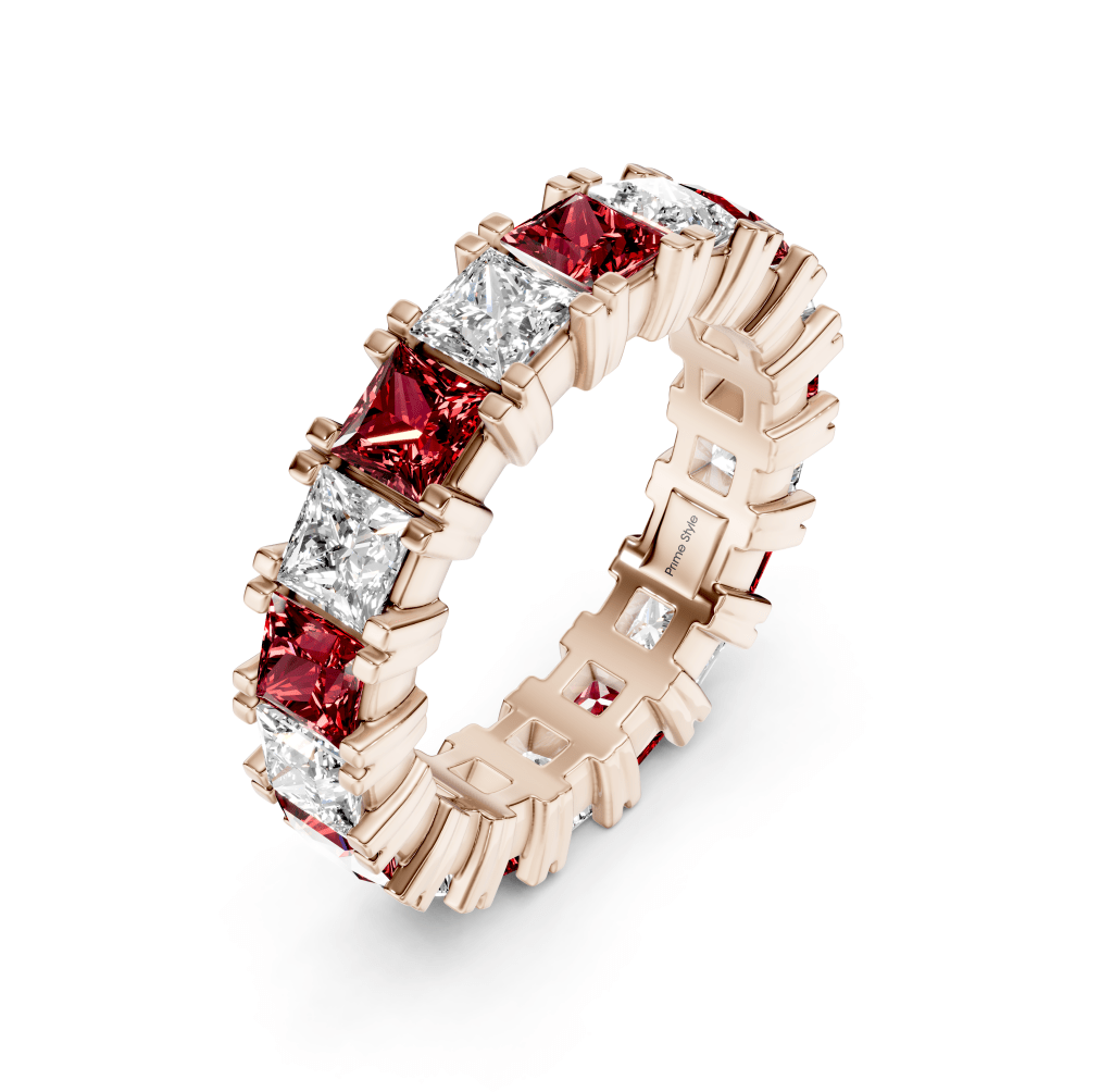4.60 CT Princess Cut Rubies and Diamonds - Eternity Rings