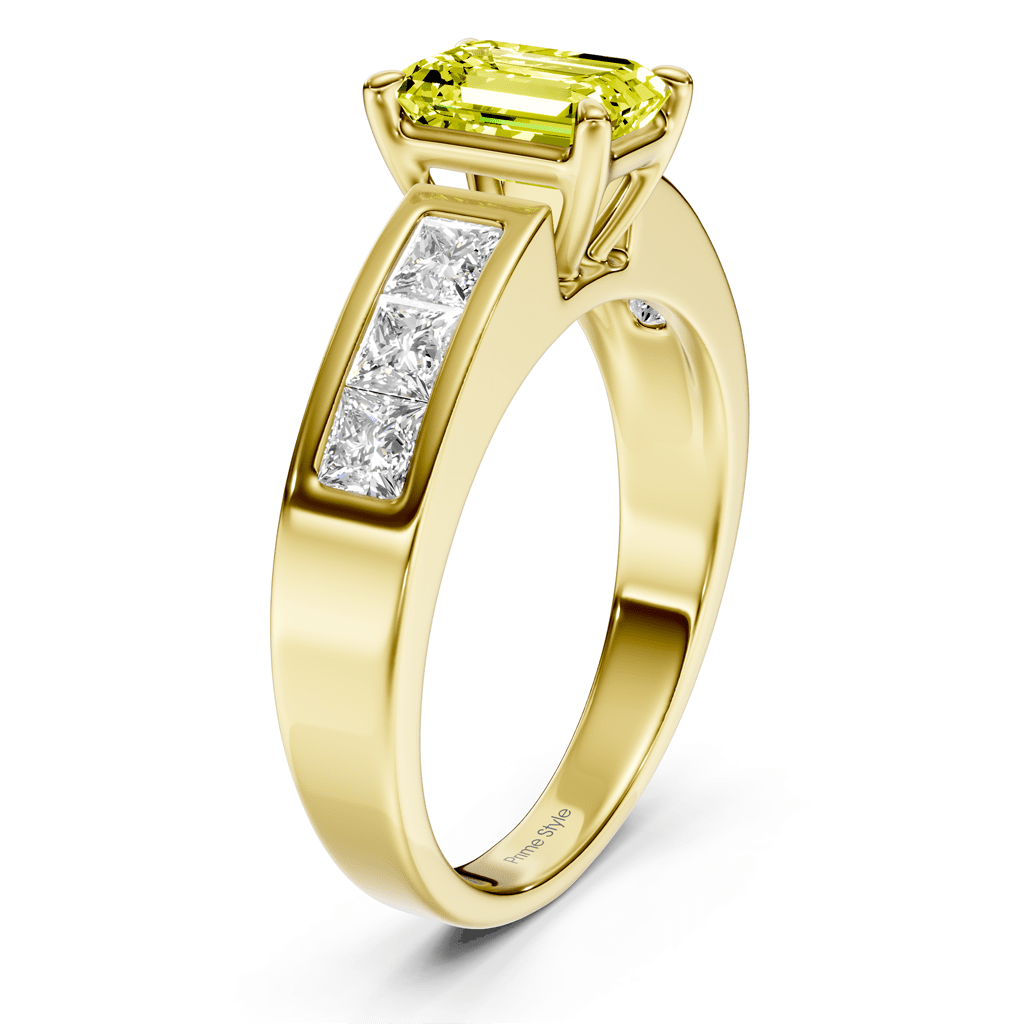1.80-4.80 CT Emerald & Princess Cut Fancy Yellow Diamonds - Engagement Ring