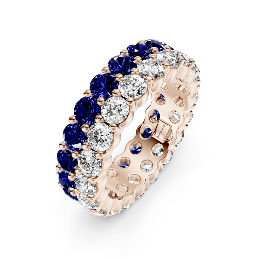 3.00 - 7.20 CT Round Cut Blue Sapphires and Diamonds - Eternity Rings - Primestyle.com