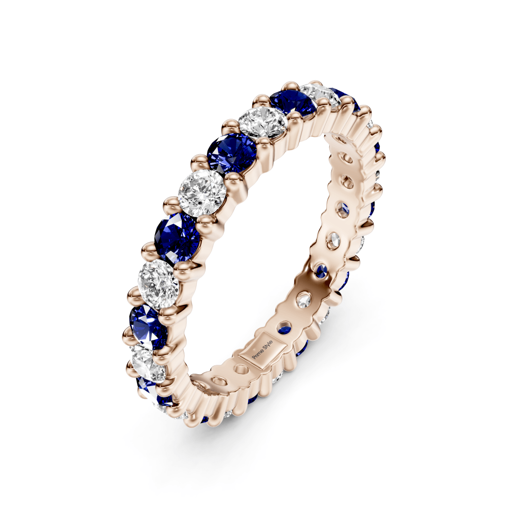1.50 CT Round Cut Blue Sapphires and Diamonds - Eternity Rings - Primestyle.com