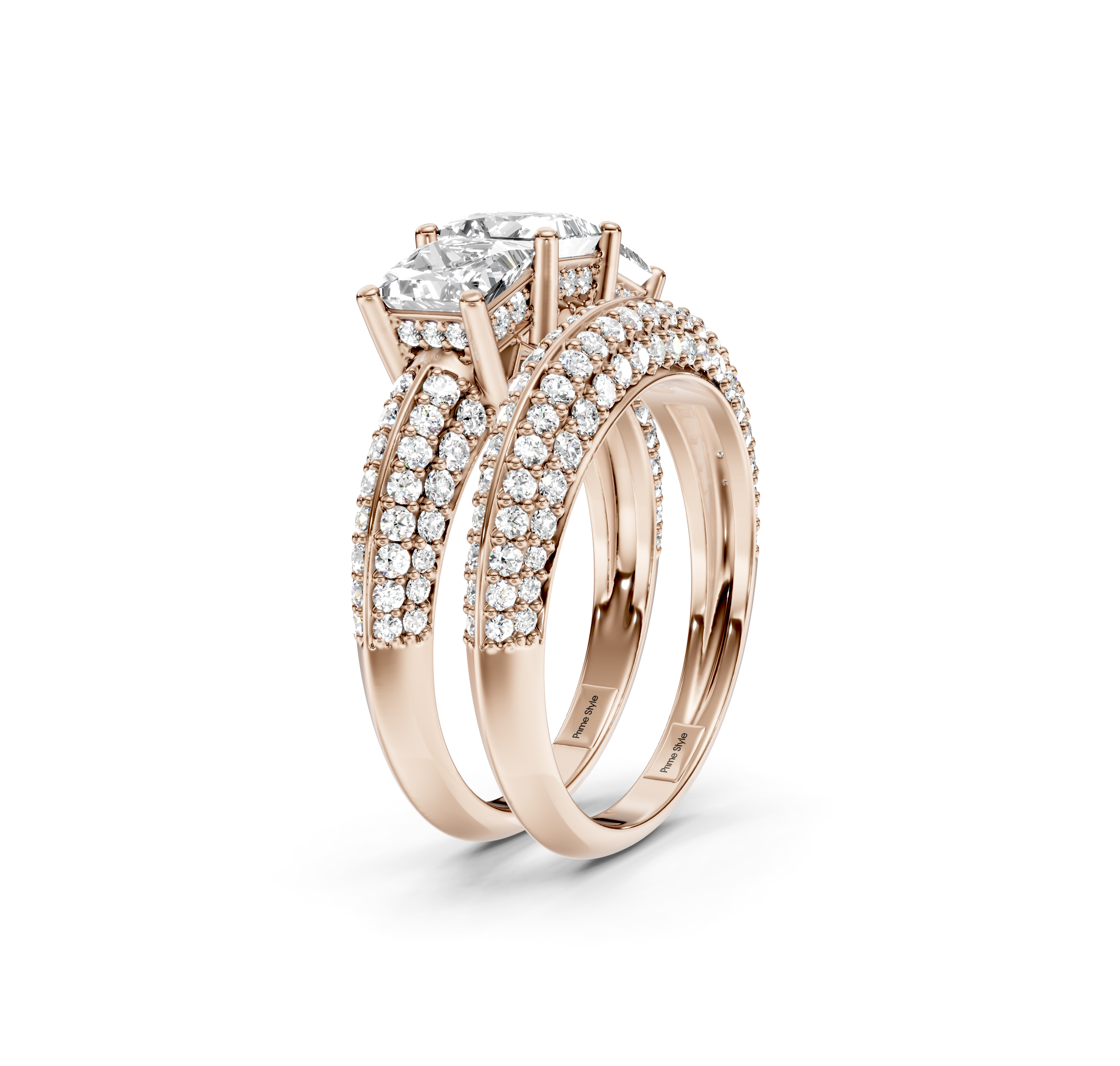 2.05-3.20 CT Princess &amp; Round Cut Natural Diamonds - Bridal Set