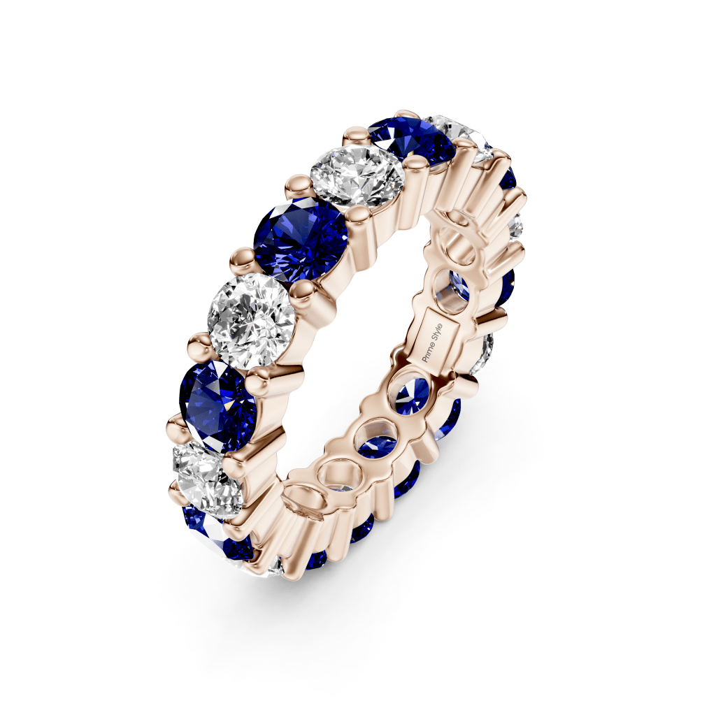 4.10 CT Round Cut Blue Sapphires and Diamonds - Eternity Rings