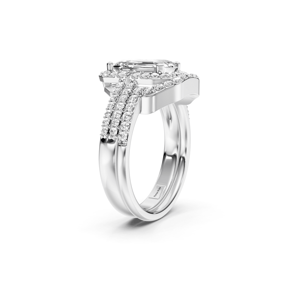1.00 - 6.50 CT Emerald &amp; Round Cut Diamonds - Bridal Set - Primestyle.com