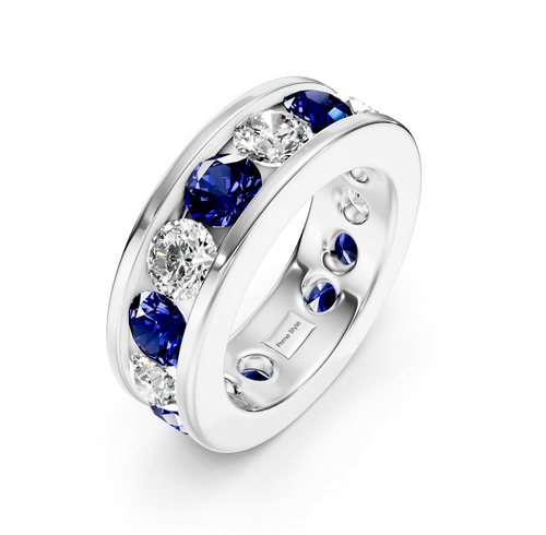 2.00-6.00 CT Round Cut Blue Sapphires and Diamonds - Eternity Rings