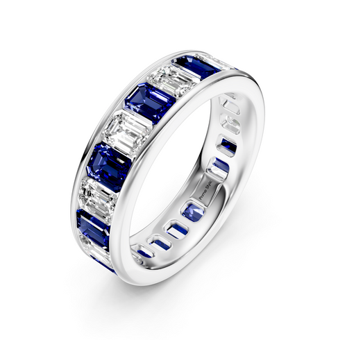 4.00-7.00 CT Emerald Cut Blue Sapphires and Diamonds - Eternity Rings
