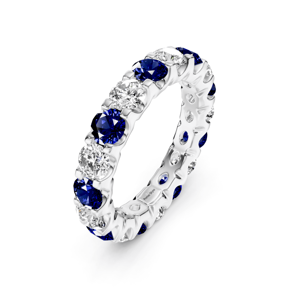2.00-6.00 CT Round Cut Blue Sapphires and Diamonds - Eternity Rings