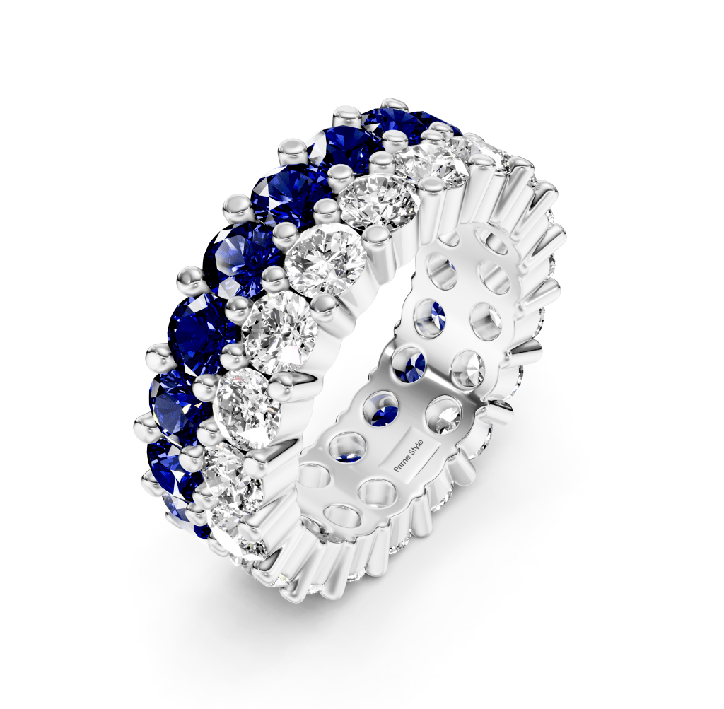 7.20 CT Round Cut Blue Sapphires and Diamonds - Eternity Rings - Primestyle.com
