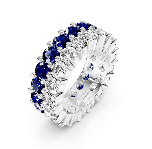 7.20 CT Round Cut Blue Sapphires and Diamonds - Eternity Rings