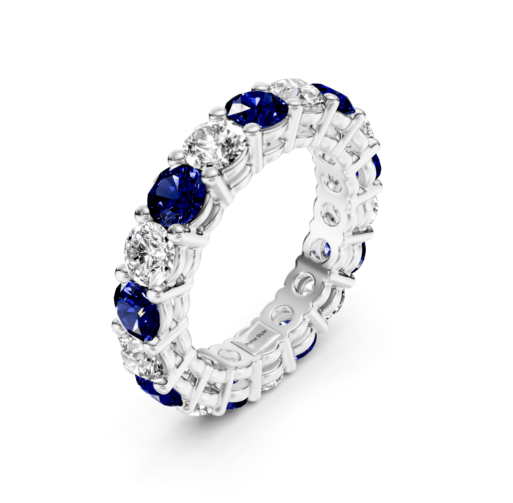 2.50 - 6.00 CT Round Cut Blue Sapphires and Diamonds - Eternity Rings - Primestyle.com