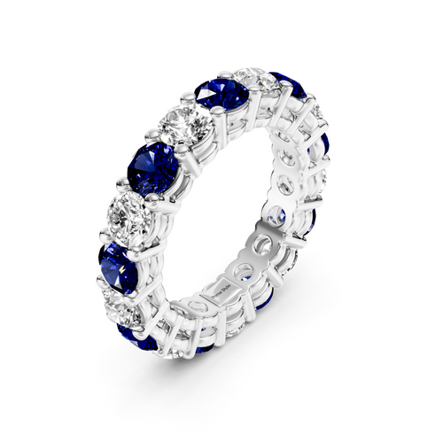 2.50-6.00 CT Round Cut Blue Sapphires and Diamonds - Eternity Rings