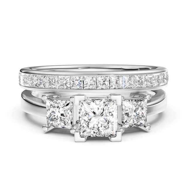 1.40-6.90 CT Princess Cut Lab Grown Diamonds - Bridal Set