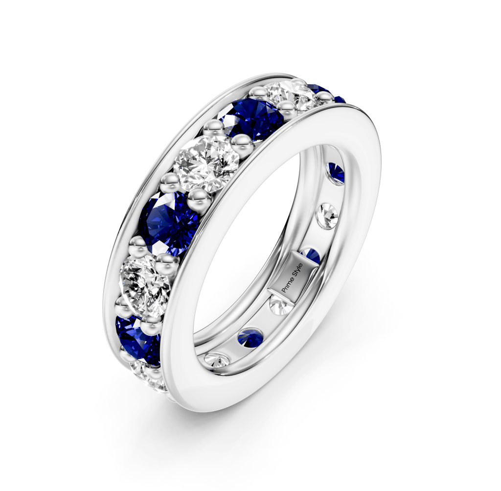 0.50 - 2.00 CT Round Cut Blue Sapphires and Diamonds - Eternity Rings - Primestyle.com