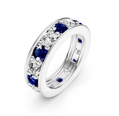 0.50-2.00 CT Round Cut Blue Sapphires and Diamonds - Eternity Rings